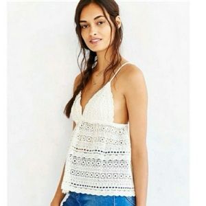 NWOT KIMCHI BLUE crochet cami triangle babydoll tank cream wild child M
